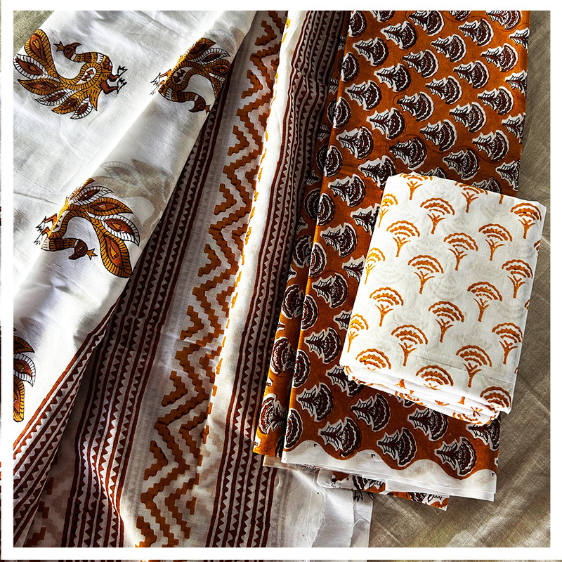 Qyaari by Penkraft Handblock Printed Cotton Dress  Material