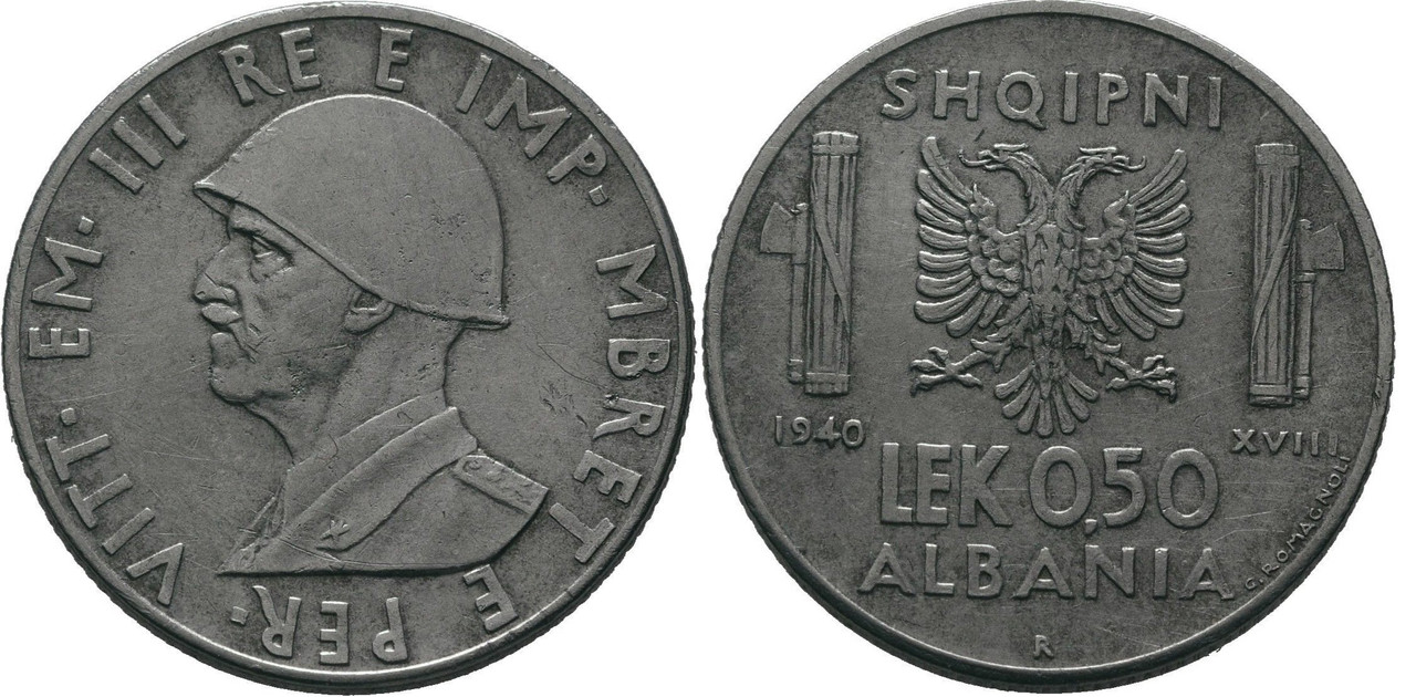 0,50 Lek de Vittorio Emanuele III. 1940. Reino de Albania S-l1600-2