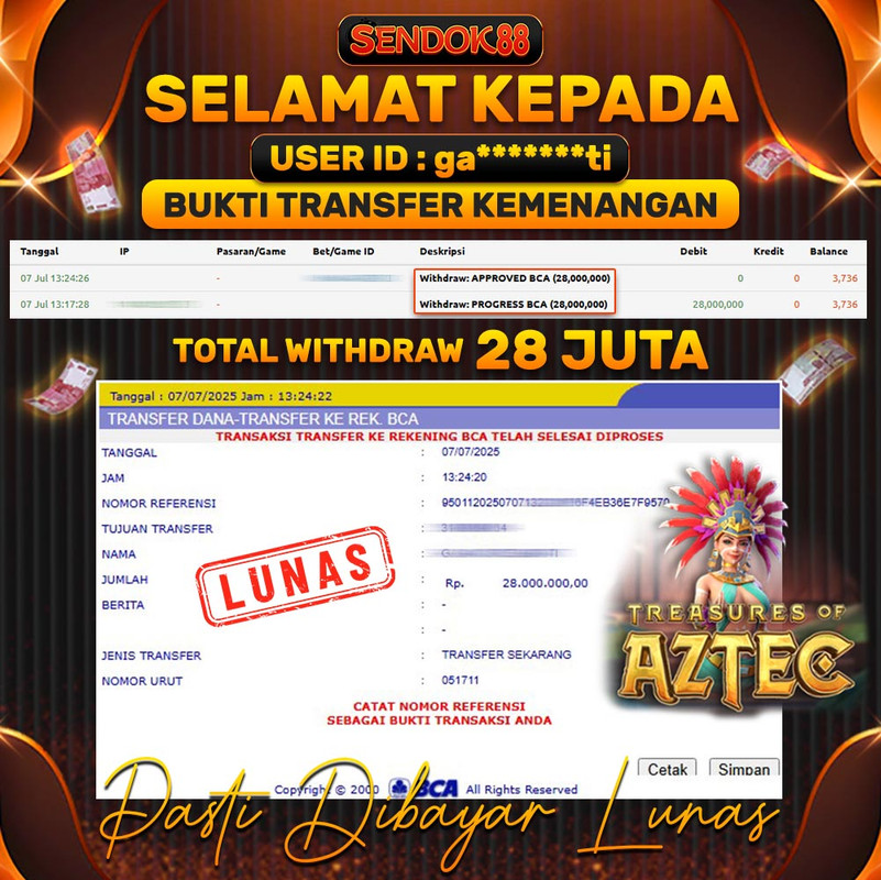 SENDOK88 JEPE! TREASURES OF AZTEC Rp 28.000.000,- LUNAS!