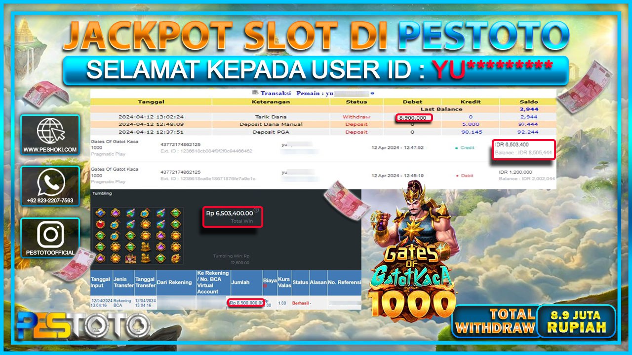 HANYA DI PESTOTO JP PASTI DI BAYAR LUNAS DAN CEPAT!!!!!! JP SLOT { GATES OF GATOT KACA 1000 } Rp.8.900.000 !!!!!