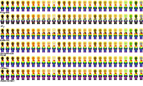 a row of people with pride flag shirts and light blond hair