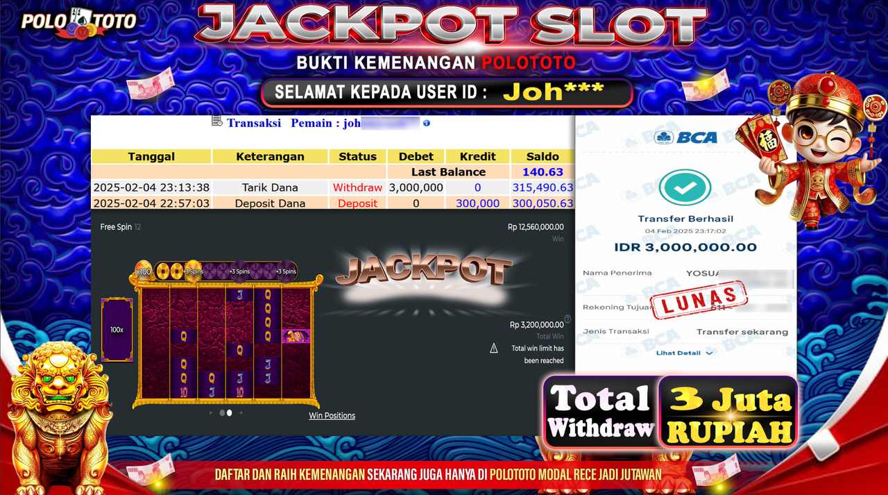 POLOTOTO JACKPOT SLOT 5 LIONS MEGAWAYS 2 Rp3,000.000,-
