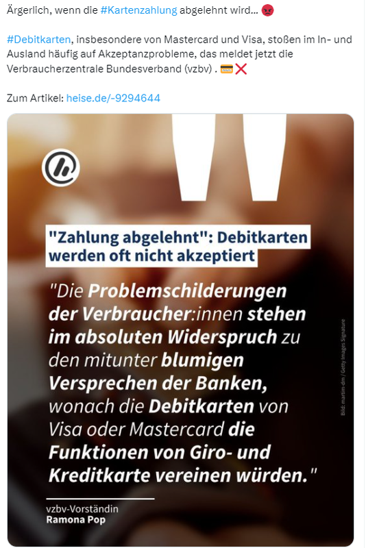 Akzeptanz von Debitkarten schlecht