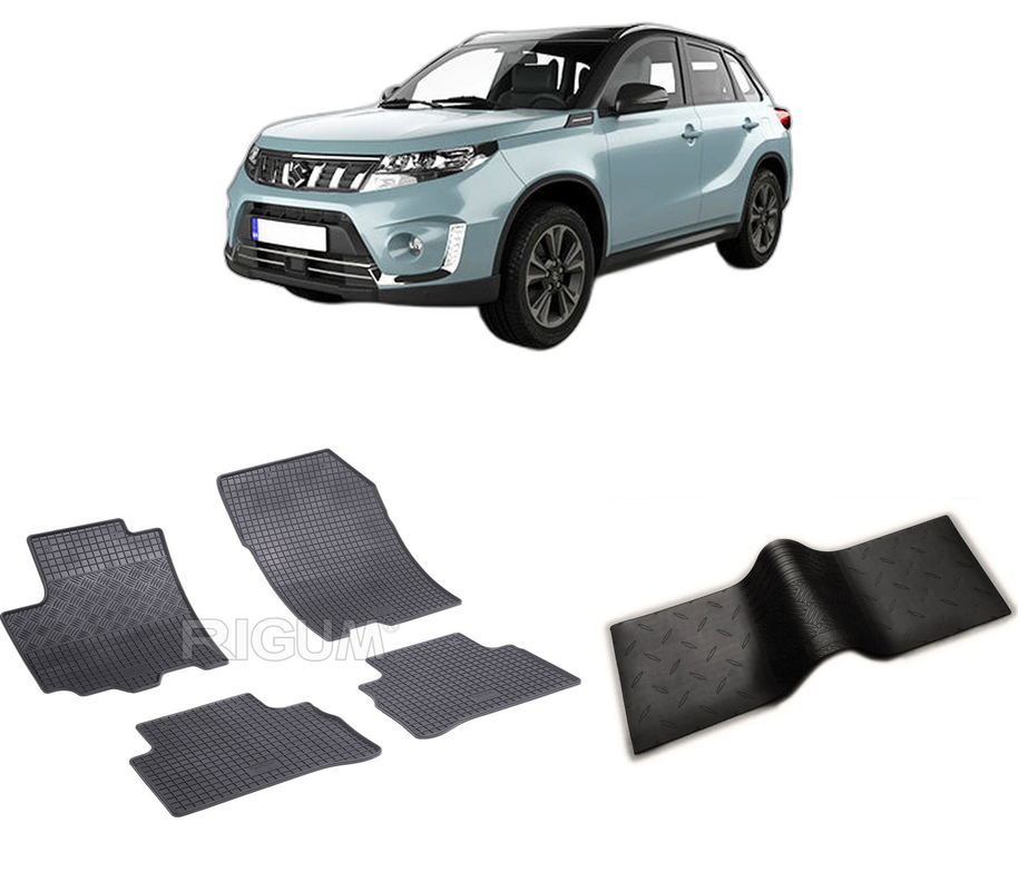 Set covorase auto SUZUKI VITARA HYBRID din 01.2020-PREZENT, cu covoras tunel median, CAROSERIE SUV HYBRID, Presuri cauciuc 100%, compatibil cu autoturismul SUZUKI VITARA HYBRID, Rigum