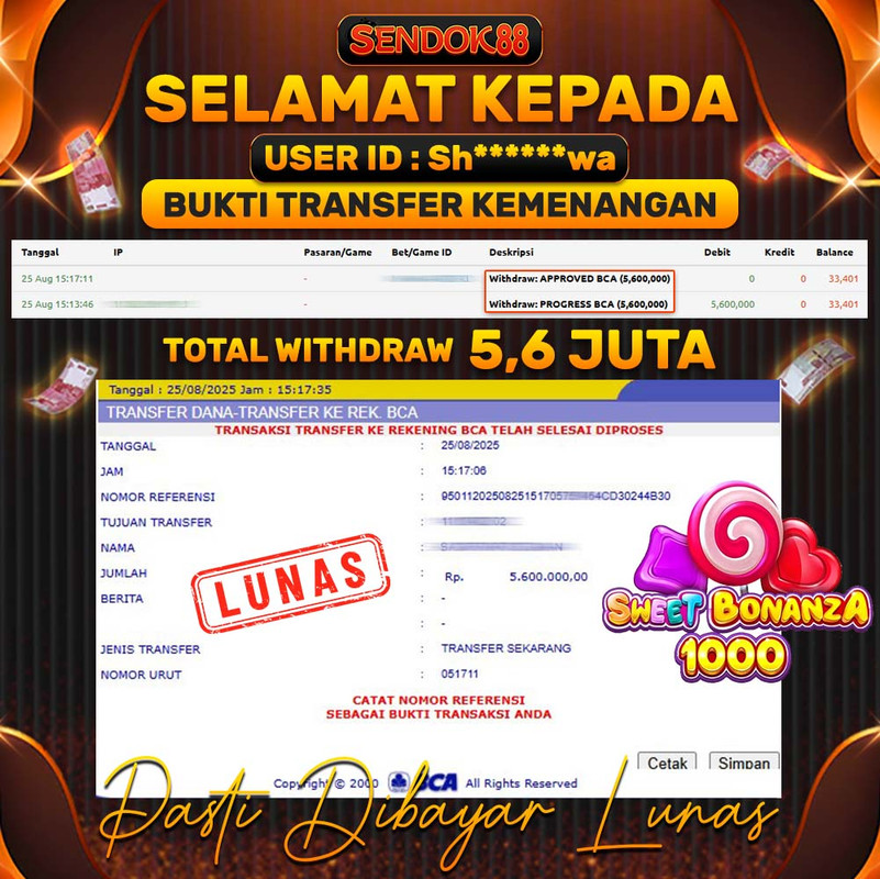 SENDOK88 JEPE! SWEET BONANZA 1000 Rp 5.600.000,- LUNAS!