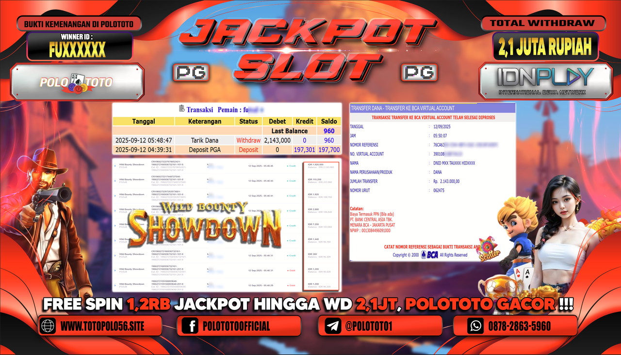 POLOTOTO JACKPOT SLOT WILD BOUNTY SHOWDOWN Rp.2.143.000,-