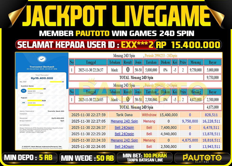 BUKTI JACKPOT LUNAS PAUTOTO