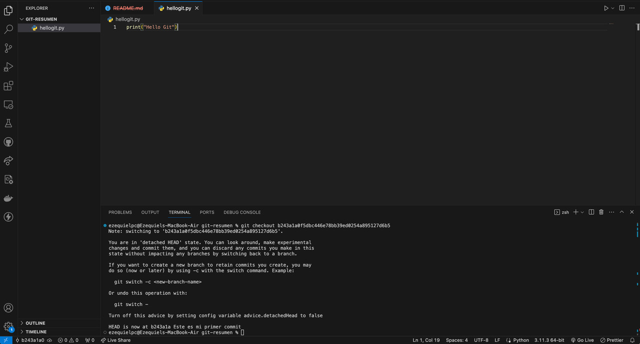 Ejecucion git checkout b243a1a0f5dbc446e78bb39ed0254a895127d6b5 Desplazamiento