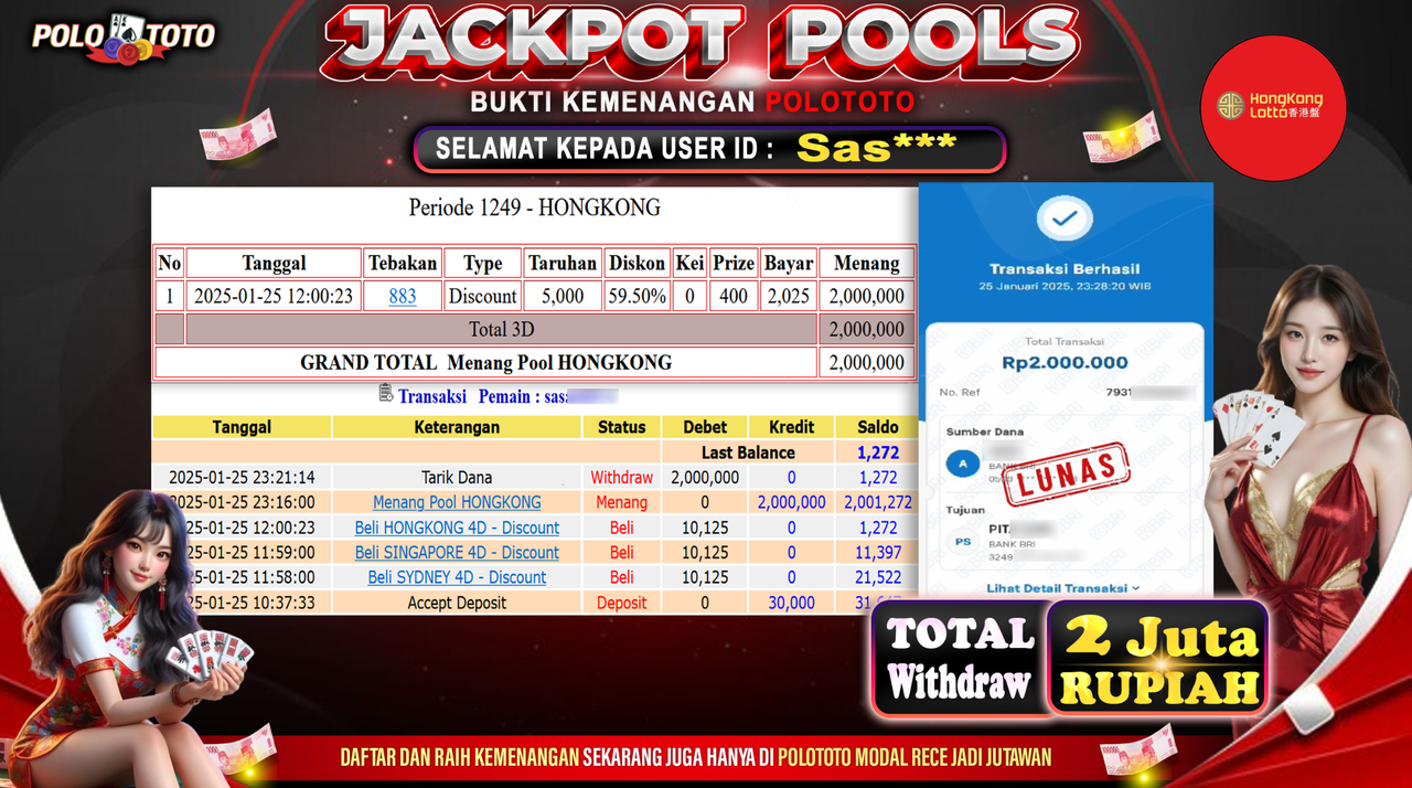 POLOTOTO JACKPOT TOGEL PASARAN HONGKONG Rp.2,000.000,-