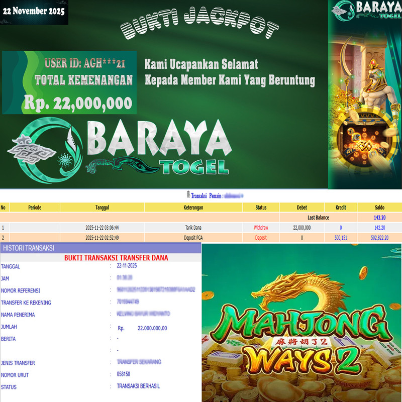 Rp. 22.00.000.- WD LUNAS DI BARAYATOGEL