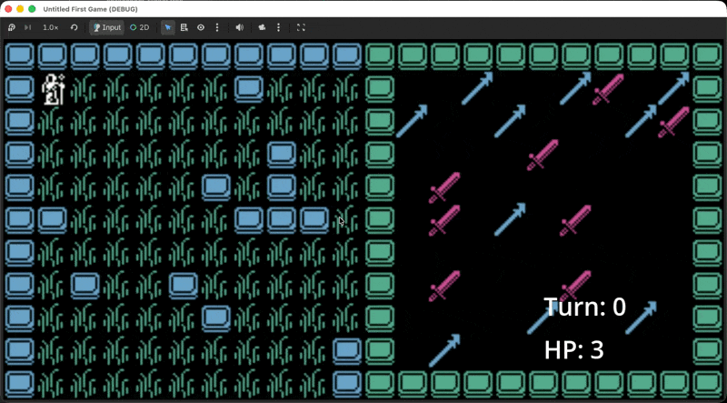 A GIF of a 16x16 sprite traversing a 2d level