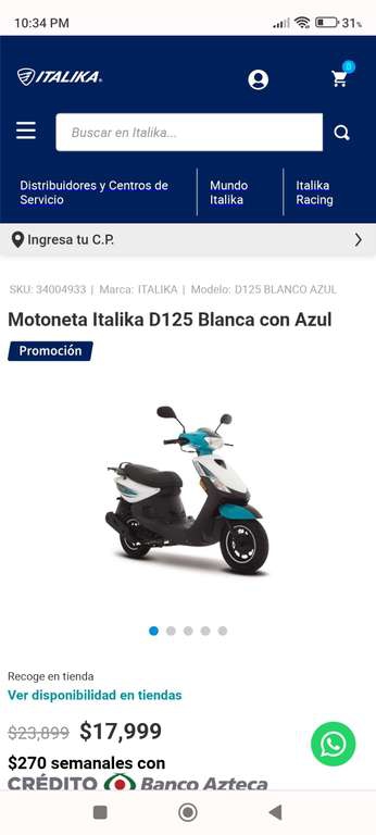 Italika: Motoneta Italika D125 blanco con azul 
