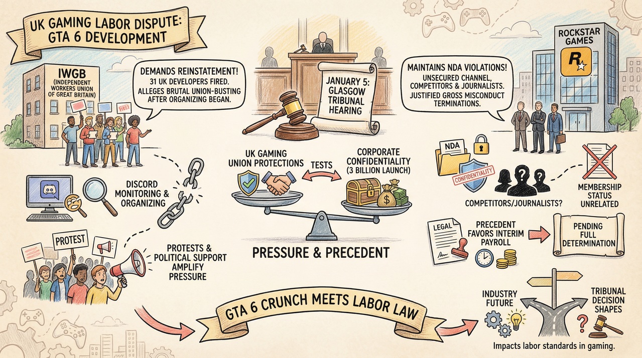 Protesters outside Rockstar Games office holding union signs