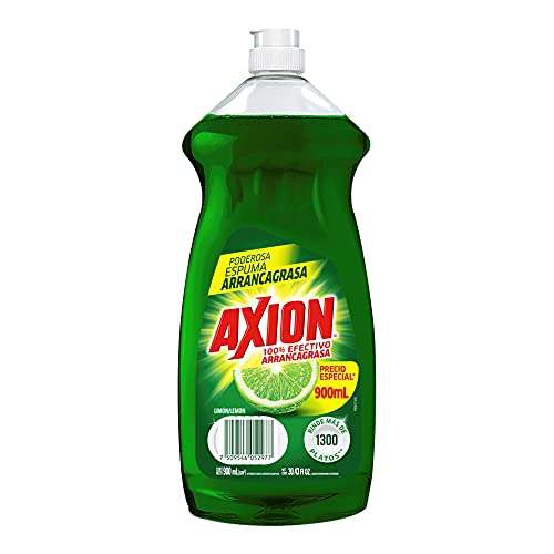 Axion Lavatrastes, Líquido Limón, 100% efectivo arrancagrasa, 900 ml con planea y ahorra comprando 10 quedan a 24.3 pesos c/u 
