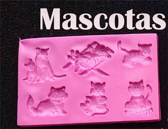 Molde Siliconado de Gatos para decorar cupcakes y manualidades pasta
