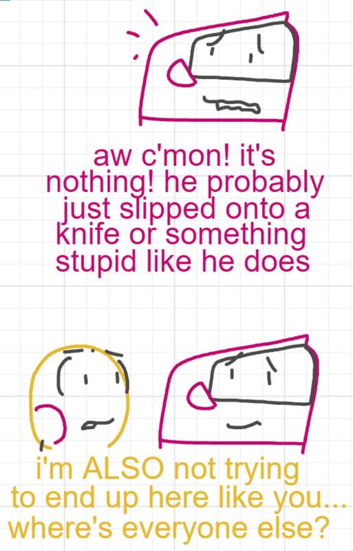 A panel from A Murder On The, episode six of the Board Boards object show by Furretwalk/WalkingFurret.