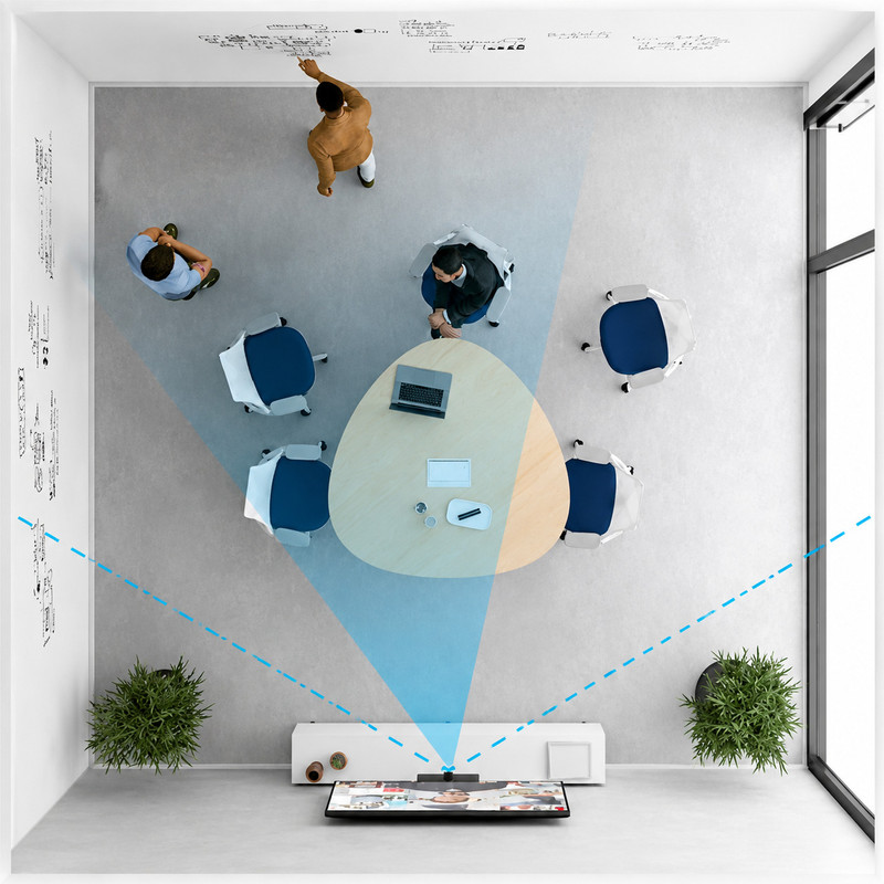 Integrantes de equipe interagindo de forma organizada em uma sala de confer�ncias moderna