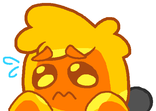 orange slime peeking up looking worried at the bottom right of the text box