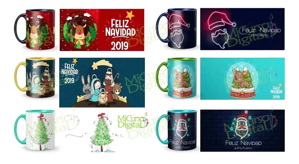 Pack Plantillas Tazas Navidad Sublimación Png Jpg 9x20 Cm