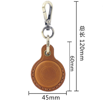 Coffee Genuine Crazy Horse Leather Case for Apple AirTag Protective Tracker Holder Keychain with Metal Clip Anti-Lost Fob for Keys Pets Luggage