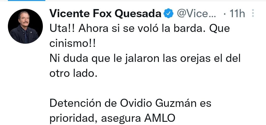 Vicente Fox criticó a AMLO por recompensa que ofrece EU por los hijos del Chapo