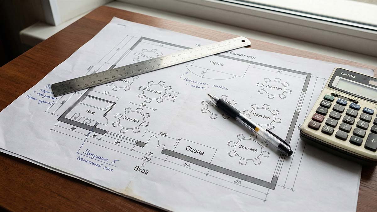 Рабочий план рассадки с разметкой зон и расчетами