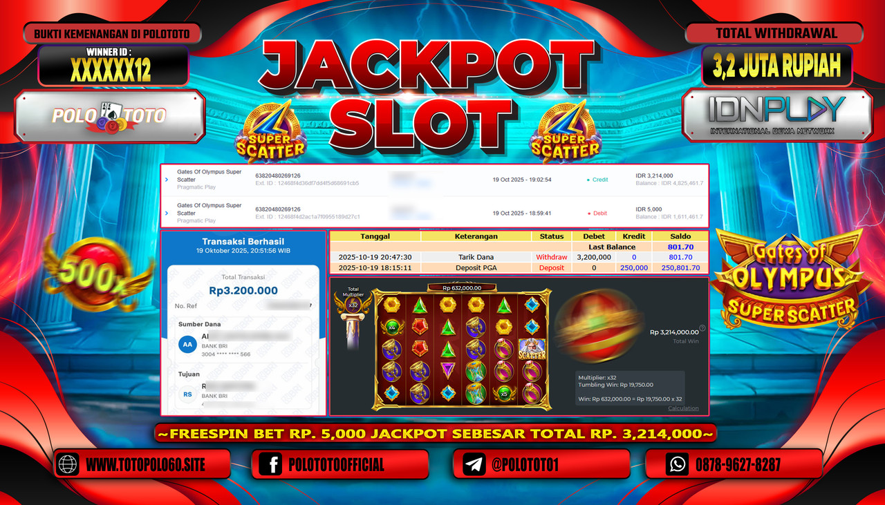 POLOTOTO JACKPOT SLOT GATES OF OLYMPUS SUPER SCATTER Rp.3.200.000,- LUNAS