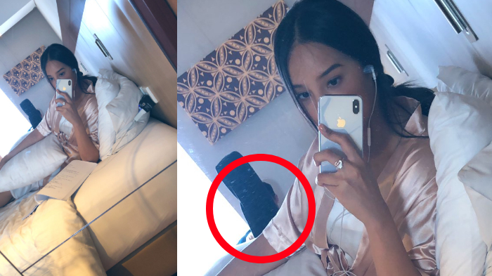 Ada telinga sosok pria di kamar saat Anya Geraldine selfie