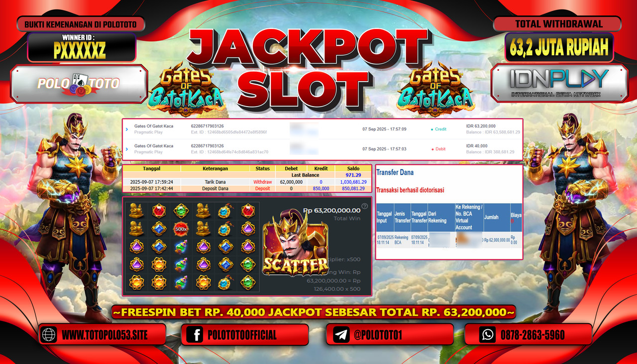 POLOTOTO JACKPOT SLOT GATES OF GATOT KACA Rp.63.200.000,- LUNAS