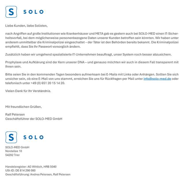 Solo-Med-Sicherheitsvorfall