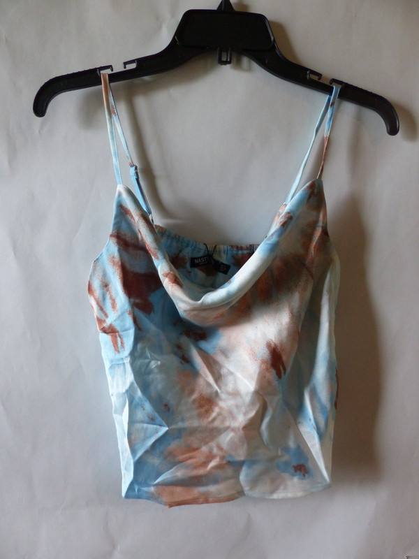 NASTY GAL TIE DYE SATIN COWL NECK CAMI IN BLUE WMNS SIZE 4 ZU0095571