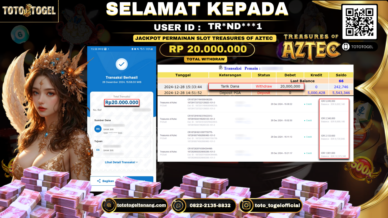 Bukti Pembayaran Jackpot  Permainan Slot Treasures Of Aztec  : TR*ND***1 LUNAS
