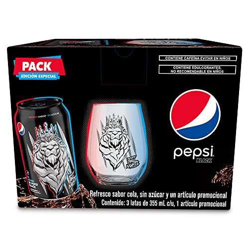 Amazon: Pepsi Black Pack Exclusivo Pa'l Norte, Contenido: 3 Latas de 355 Mililitros cada una, 1 Artículo Promocional 