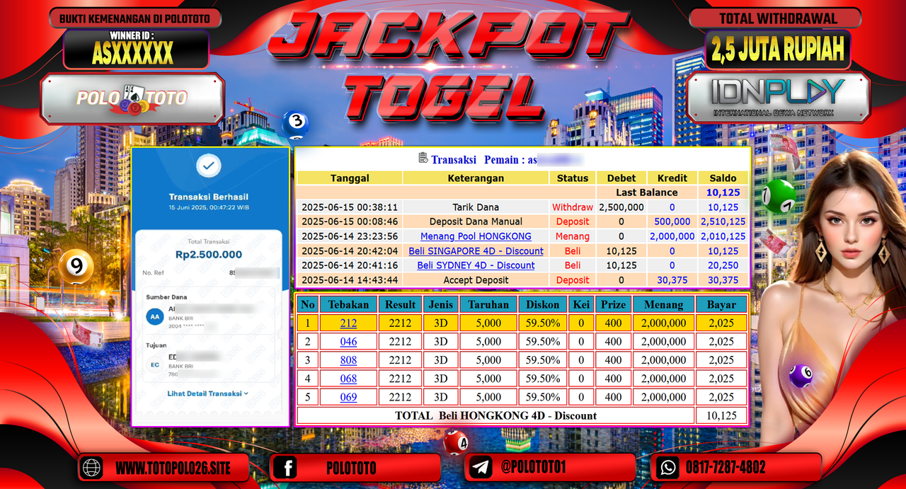 POLOTOTO JACKPOT TOGEL HONGKONG LOTTO Rp.2.500.000,-