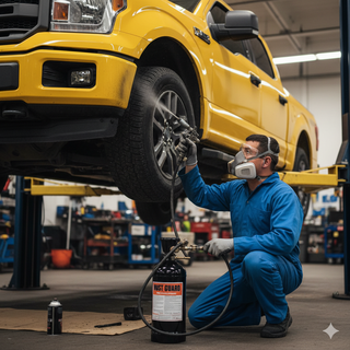 Underbody undercoating application on frame and crossmembers