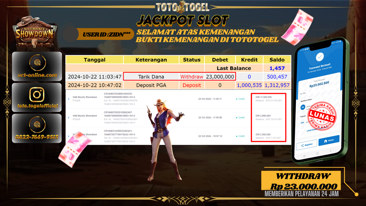 Bukti Pembayaran Permainan Jackpot Slot Wild Bounty ShowDown ID : ZIDN*** LUNAS