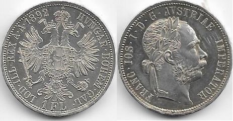 1 florín, imperio Austrohúngaro, 1892 Austria-1-florin-1892-12-42gr