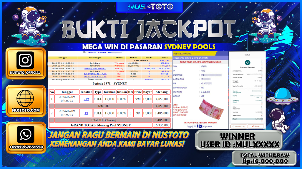 JACKPOT !! MENANG BESAR DI PASRRAN SDYNEY POOLS  Rp. 16.000.000 LANGSUNG DI BAYAR LUNAS NUSTOTO !!