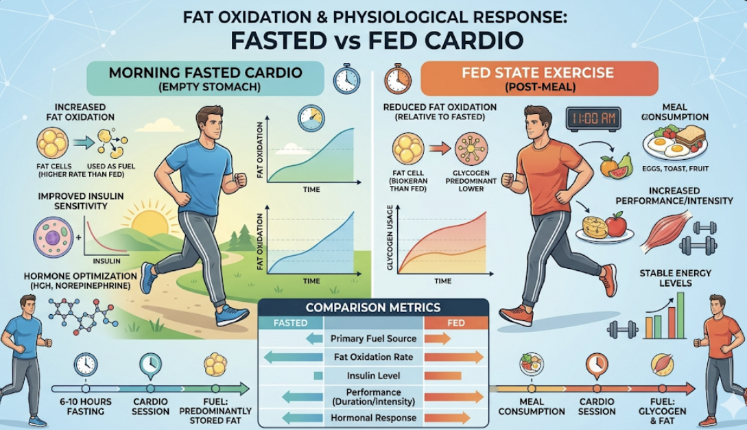Fasted vs fed cardio comparison woman jogging in nature showing fasted cardio science and fat burning workouts fasted benefits