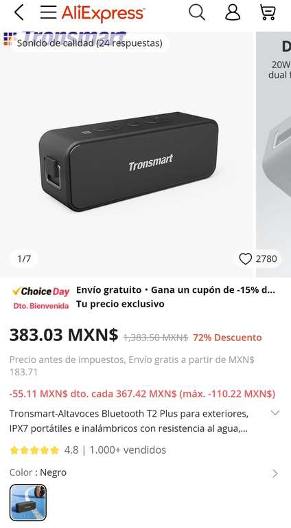 AliExpress: Bocina Tronsmart T2 Plus | Aprovechando que están recomendando bocinas tronsmart.