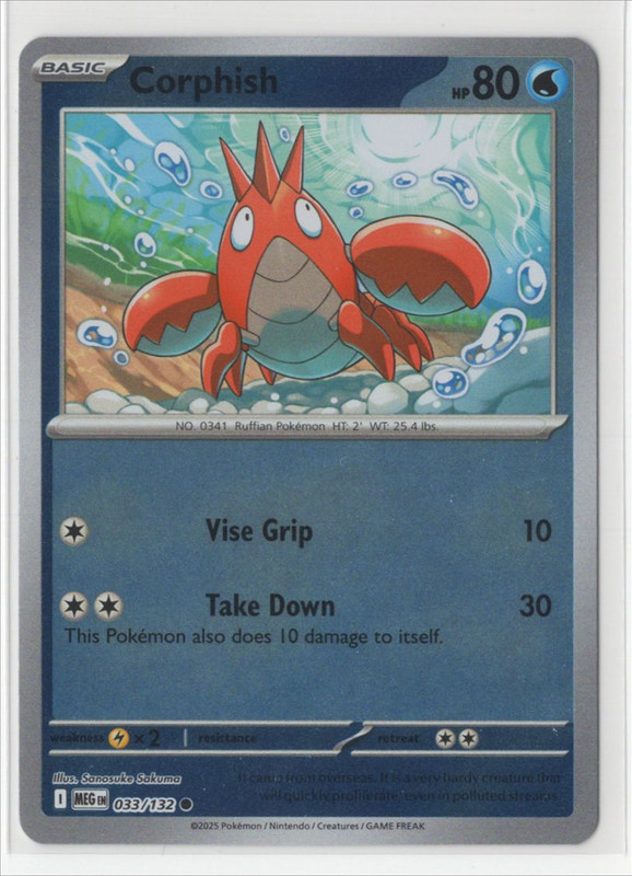 Pokemon Mega Evolution - 033/132 Corphish Reverse Holo - Picture 1 of 1
