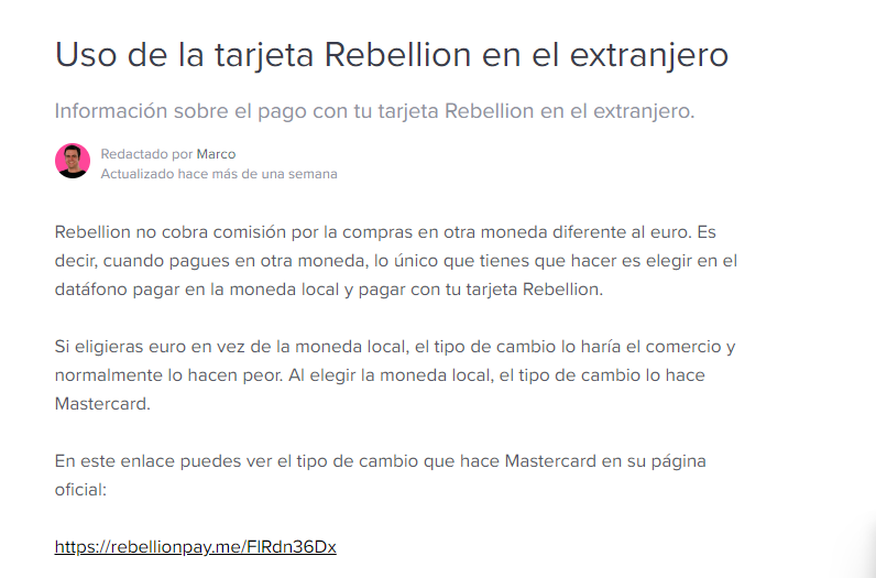 Uso de la tarjeta Rebellion en el extranjero - Rebellion Pay: Tarjeta Prepago para viajar (Cierra) - Foro General de Viajes