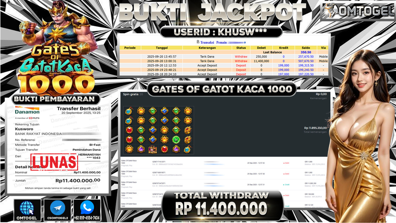 OMTOGEL JACKPOT PRAGMATIC PLAY GATES OF GATOT KACA 1000 11 JUTA DI BAYAR LUNAS ,-
