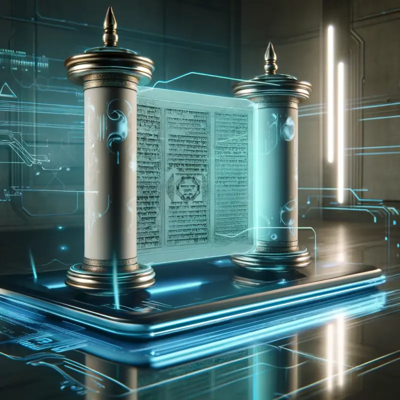 DALL-E-2024-05-01-11-15-02-A-futuristic-and-digitized-image-of-a-Torah-scroll-displayed-as-a-holo.webp