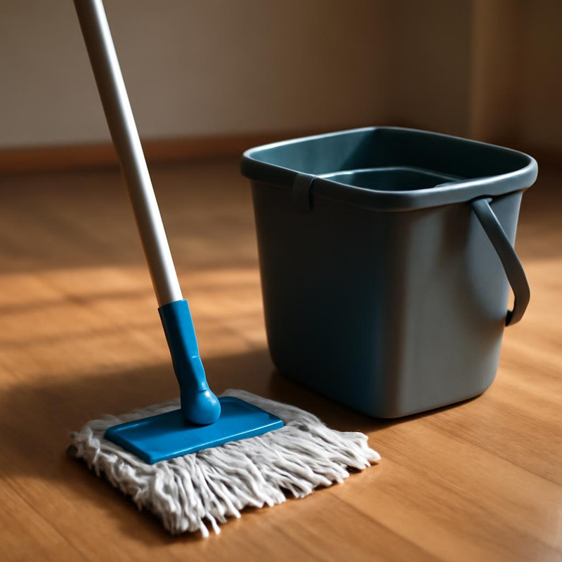 Инструменты для мытья пола: швабра и ведро с отжимом