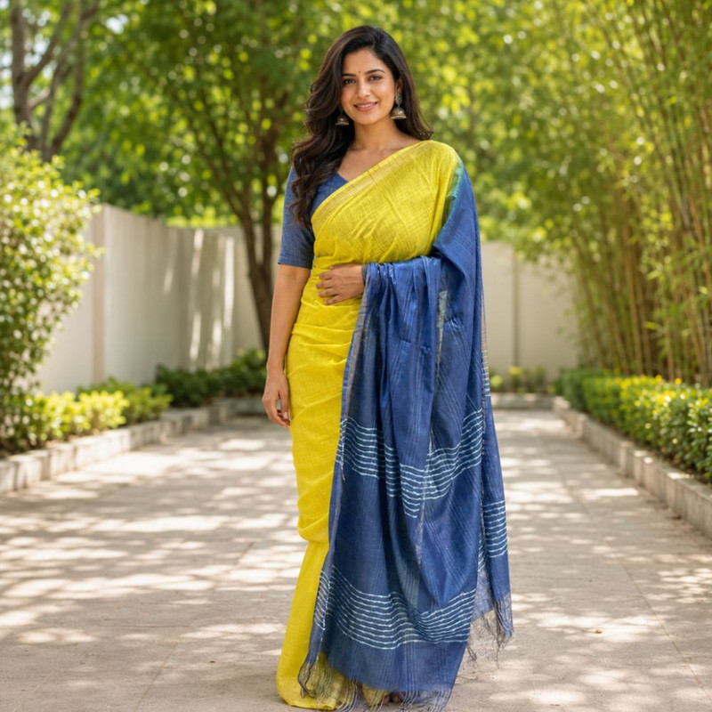 Women's Traditional Hand Block Printed Banswara Silk Saree with Unstitched Blouse Piece