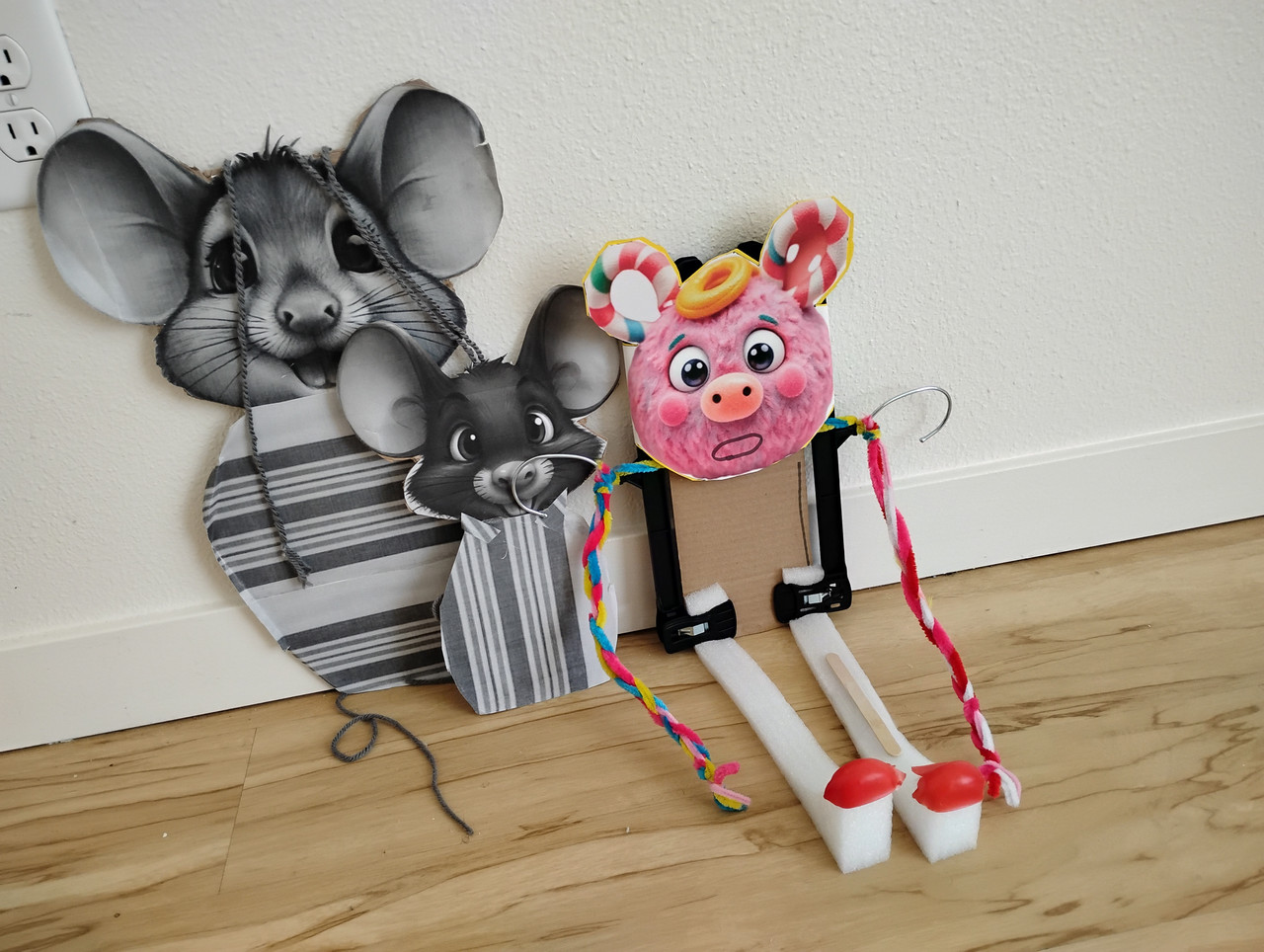 This is my 2 carboard mouse babies and my puppet