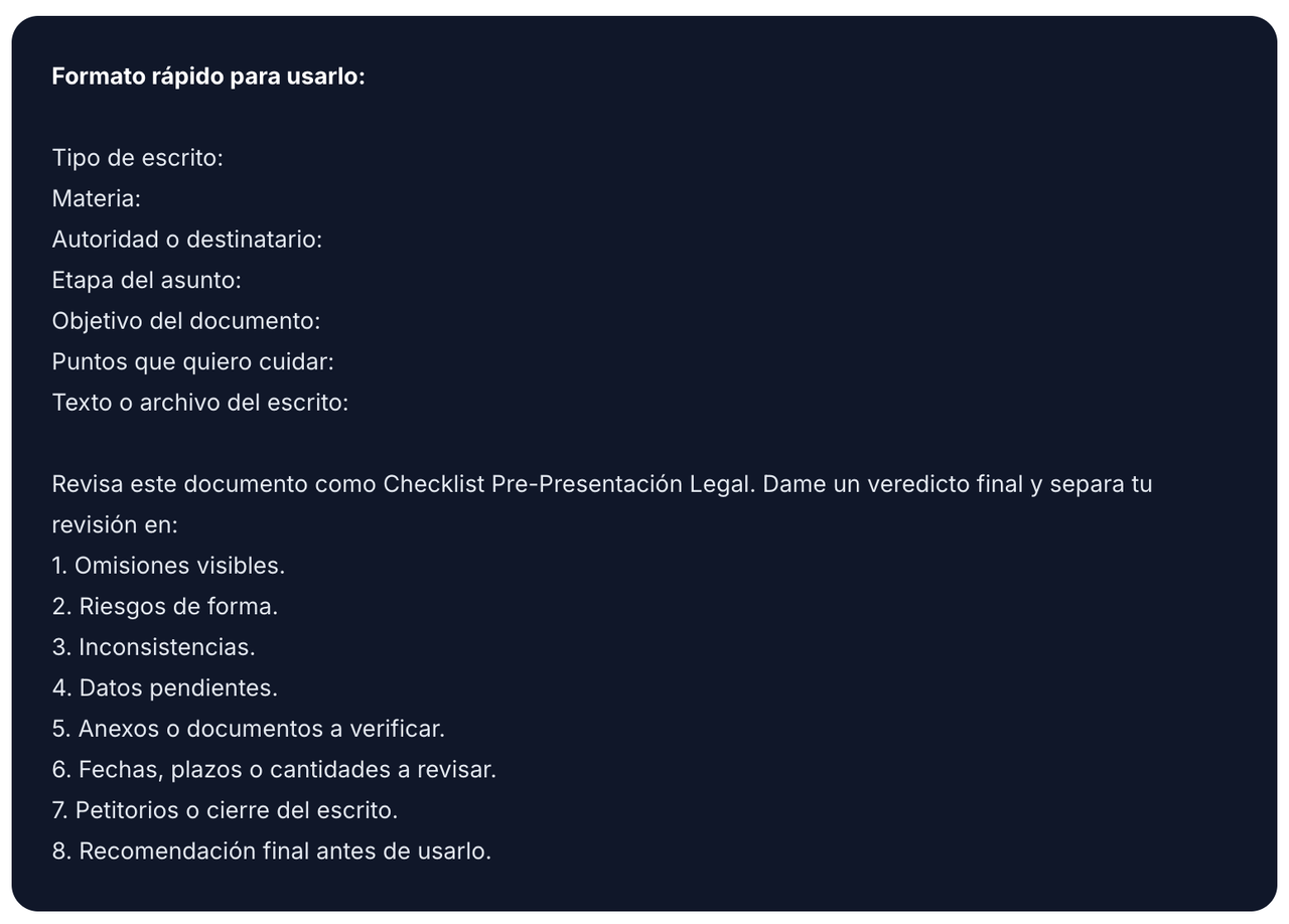 Checklist Pre-Presentación Legal incluido