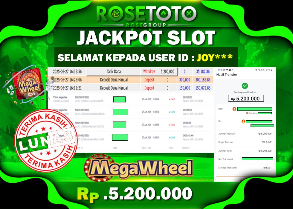ROSETOTO JACKPOT MEGA WHEEL Rp.5.200.000.,- LUNAS