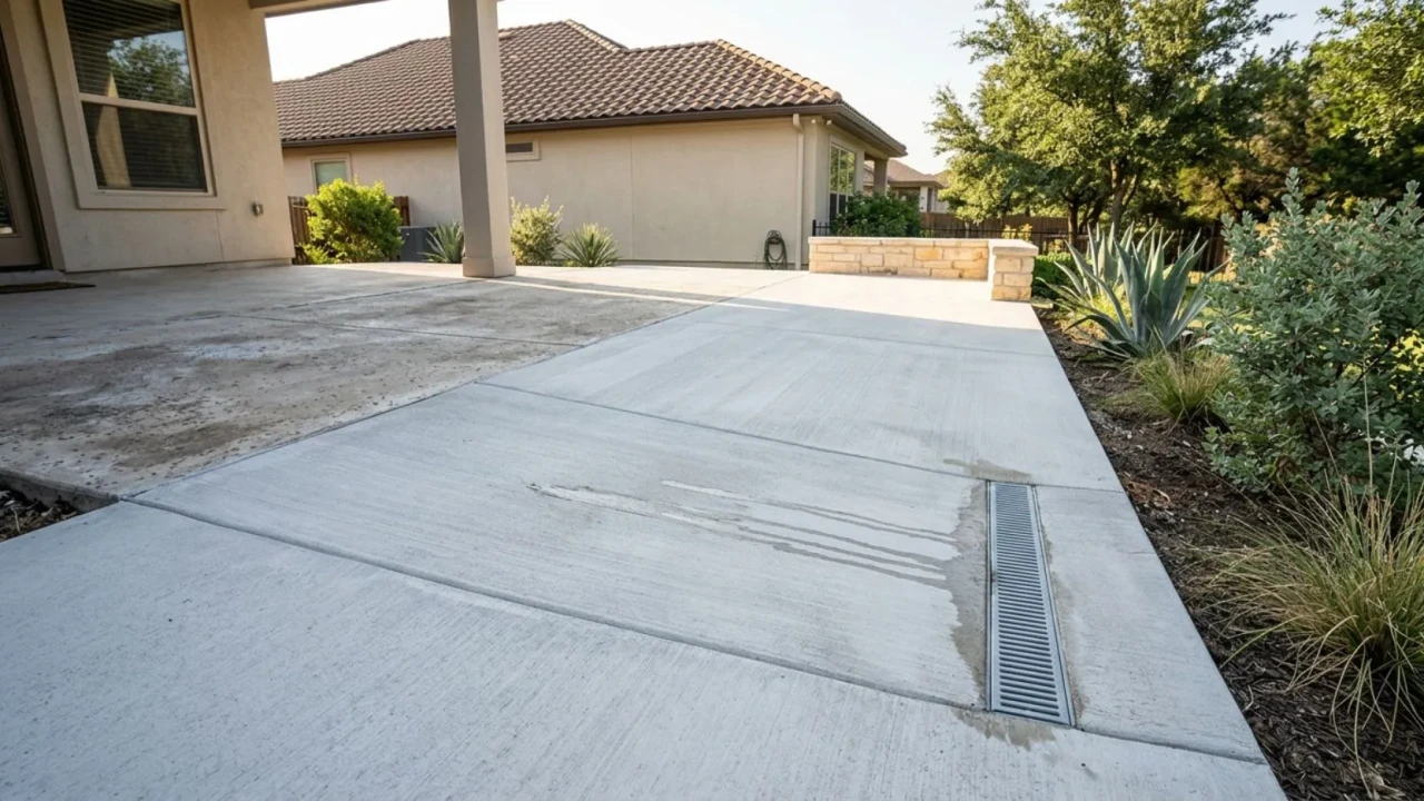 Concrete patio extension drainage slope San Antonio